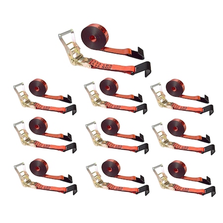 Tie 4 Safe 2 x 30' Ratchet Tie Downs w/ Flat Hooks, WLL- 3,333 lbs., PK10 RT04C-530-M11N-R-10